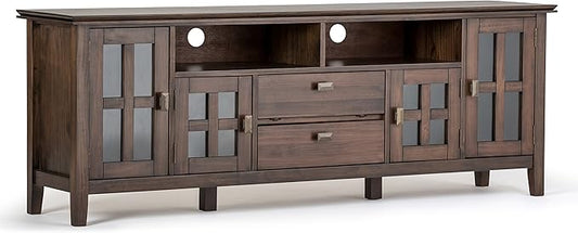SIMPLIHOME Artisan SOLID WOOD 72 Inch Wide Transitional TV Media Stand in Natural Aged Brown for TVs up to 80 Inch, For the Living Room and Entertainment Center