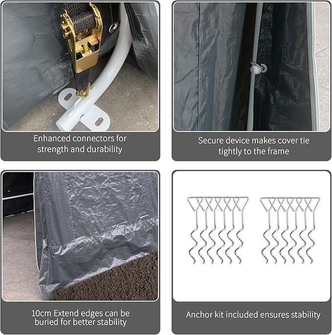 Outsunny 8' x 7' Carport Portable Garage, Heavy Duty Storage Tent, Patio Storage Shelter w/Anti-UV PE Cover and Double Zipper Doors, for Motorcycle Bike Garden Tools, Dark Gray