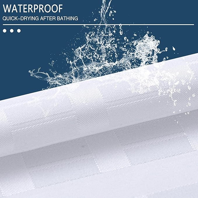 Conbo Mio No Hook Shower Curtain with Snap in Liner Set, Hotel Luxury White Fabric Shower Curtains for Bathroom with See Through Top Window, Washable, Waterproof 71W x 74H