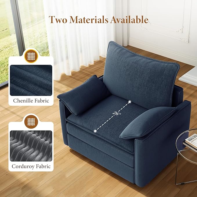 Vesgantti 40" Single Seat Sofa, Comfy Cloud Couch Deep Seat Upholstered Couch Chenille Modern Sofa with Armrest Pillow, Easy Assembly for Living Room, Bedroom and Apartment, Blue