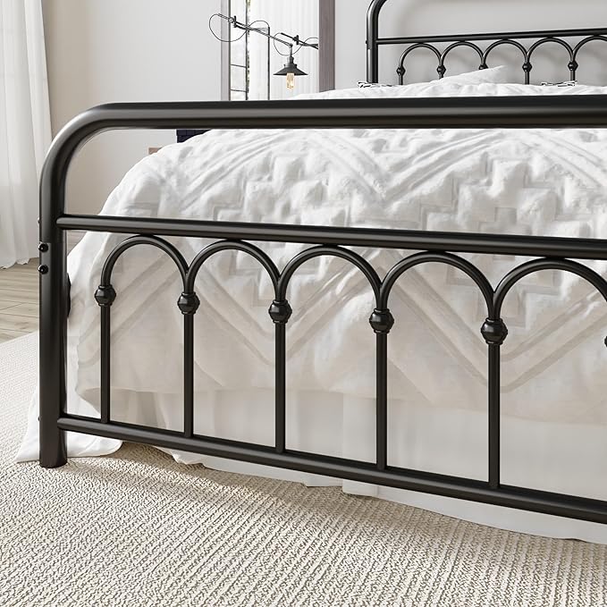 Allewie 14 Inches Twin Size Metal Platform Bed Frame with Victorian Style Curved Iron-Art Headboard/Footboard, Metal Slats Support, Easy Assembly, Under Bed Storage, No Box Spring Required, Black