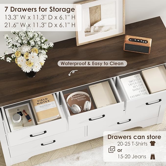 Farmhouse 9 Drawer Dresser for Bedroom, 52" Wide Chest of Drawers, Wooden Dresser TV Stand, Storage Dressers Organizer for Bedroom, Living Room, Hallway, White