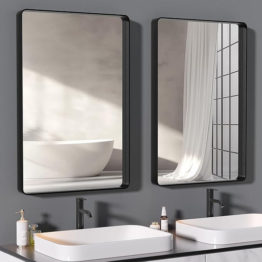 Hasipu 2 PCS Bathroom Mirror for Wall, 36 x 24 Inch Black Metal Framed Bathroom Mirrors for Over Sink, Rectangle Bathroom Vanity Mirror, Anti-Rust, Tempered Glass, Horizontal or Vertical