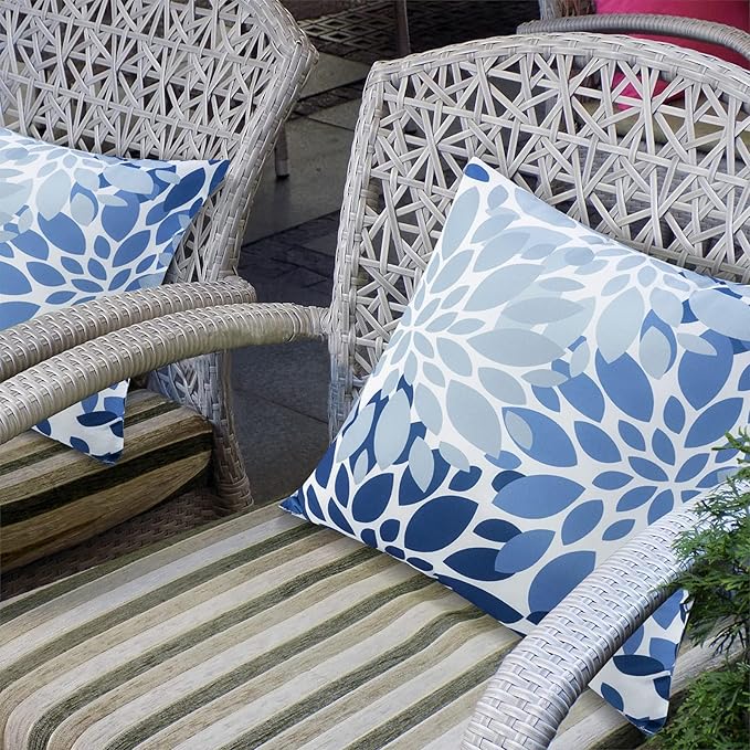 Set of 2 Waterproof Outdoor Throw Pillows with Inserts – 18x18 Inch Square Pillows for Patio Furniture, Garden Chairs, Couch, or Bench – Indoor/Outdoor Decorative Use