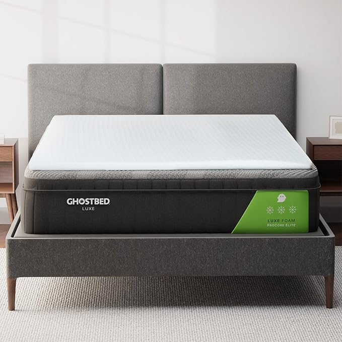 Ghostbed Firm Foam with Cover Mattress Topper, Twin 1.5 Inch Polyurethane Foam Firm Mattress Topper Twin for Back Pain, Durable and Easy to Install & Remove, Made in USA | CertiPUR-US Certified