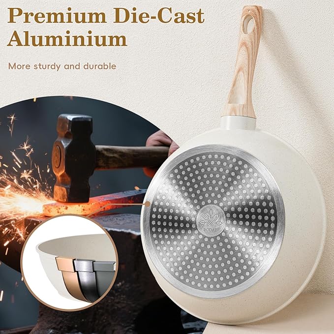 12 Pcs Pots and Pans Set Non Stick, Cookware Sets White Granite Induction Cookware, Non-toxic Healthy Nonstick Kitchen Cooking Set with Frying Pans Set, Saucepans (PFAS/PFOA/PFOS Free)