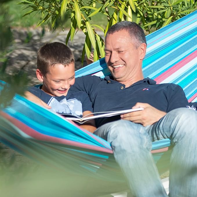 LA SIESTA® - Large Double Brisa Classic Hammock & Nautico Steel Stand - Weather & Tear Resistant Portable Hammock w/Stand - Balcony Porch Garden Outdoor Indoor Hammock - 2-Person Max 355 Lbs, Wave