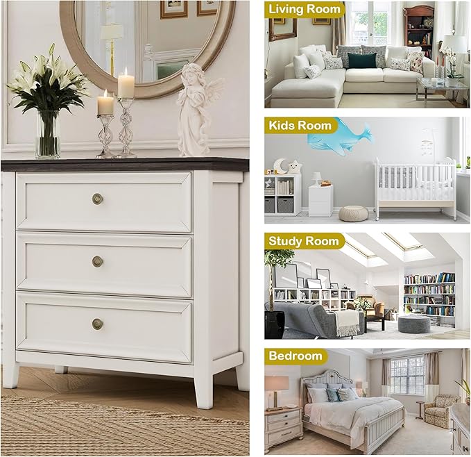 BLANKSPACE Dresser for Bedroom, 3 Drawer Dresser, Modern 3 Chest of Drawers, Farmhouse Storage Cabinet with 3 Drawers for Home Office, Dining Room, Antique White