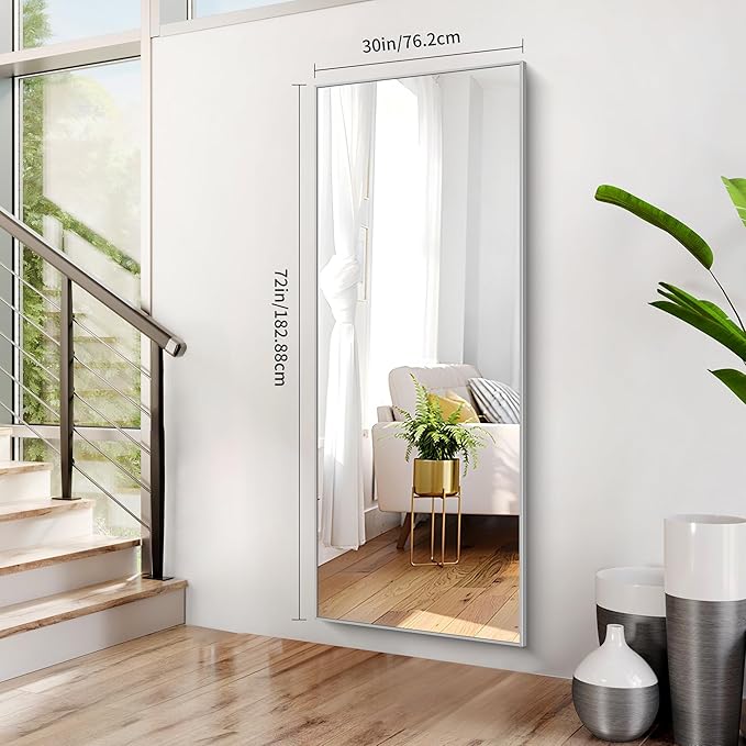 30x72inch Bathroom Mirror, Silver Rectangle Mirror with Thin Metal Frame, Large Rectangular Wall Mirror for Bathroom, Living Roomm, Hair Salon, Big Farmehouse Mirror Hang Horizontal/Vertical