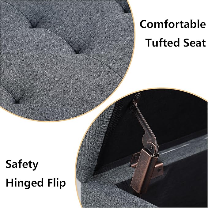 Storage Ottoman Bench with 2.56-inch Thick Seat, 31.5 inch Nesting Ottoman Set of 2, Hinged Flip Top Bench with Storage for Living Room, Bedroom, Grey