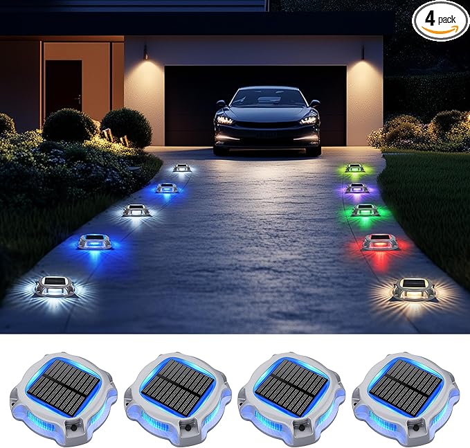 SOLPEX Solar Deck Dock Lights Outdoor 4 Pack,Color Changing Solar Powered Light, Solar Driveway Markers Driveway Lights Solar Powered, Waterproof for Step,Sidewalk,Path,Garden,Yard