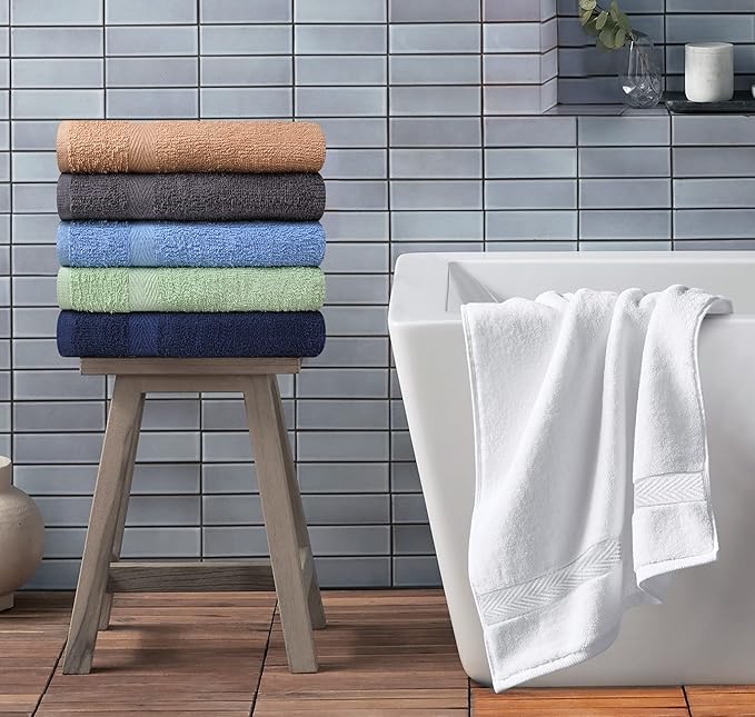 Towel and Linen Mart 100% Cotton 6 Pack Bath Towel Set, Quick Dry, Super Absorbent, Light Weight, Soft, (27 x 54 Pack of 6) Beige, White, Grey, Sky Blue, SAGE Green, Navy