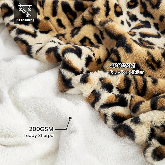 Cozy Bliss Luxury Faux Fur Throw Blanket Leopard Print, Non Shedding Double Sided Sherpa Blankets Super Soft Fluffy Thick Warm Throws Home Decor for Couch Bed Sofa Women,60"*80"Inches Brown Leopard