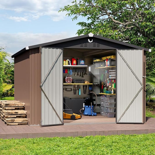 Metal Storage Shed,Outdoor Storage Building 10x12,Large Backyard Sheds with Lockable Doors,Waterproof Outside Storage Shed