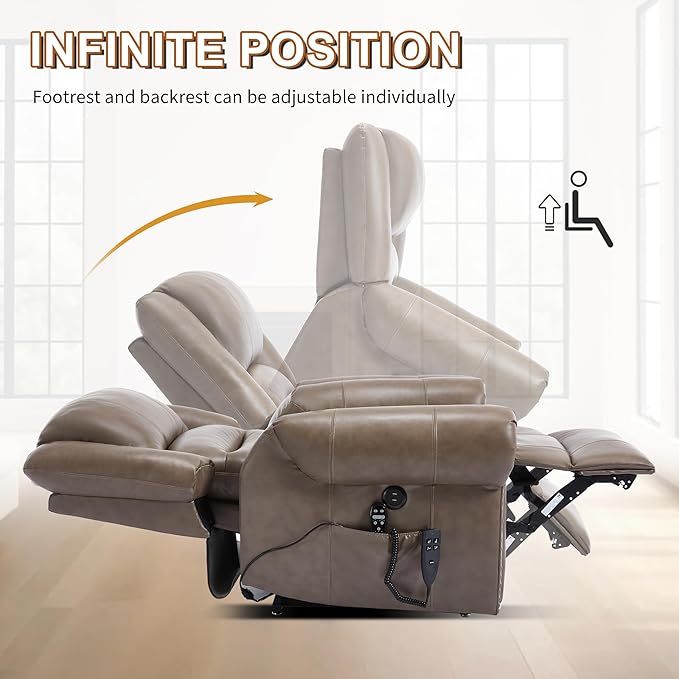 Power Lift Recliner Chair for Elderly, Dual Motor Massage Recliner with Lumbar Heat, Heavy Duty Motion Mechanism Lift Chair with Charge Ports, Genuine Leather - Brown