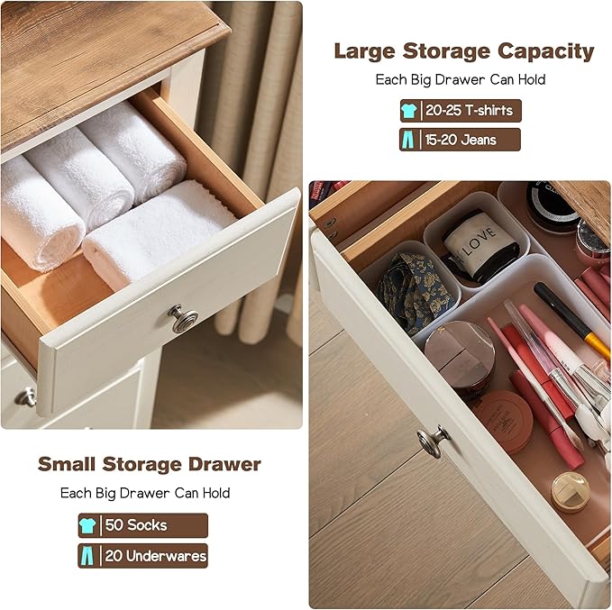 T4TREAM 7 Drawers Dresser Chests for Bedroom, Wood Vintage Chests of Drawers, Rustic Dressers Chset Organizer for Bedroom, Living Room, Hallway, Antique White