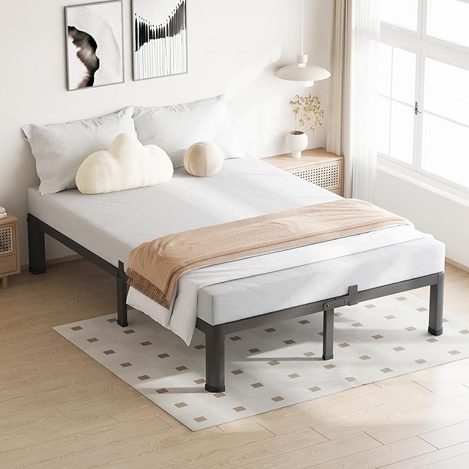 7 Inch King Size Bed Frame, 3500Lbs Heavy Duty Metal Platform with Round Corner Legs Mattress Slide Stopper, Steel Slat Support No Box Spring Needed, Noise Free, Non-Slip, Easy Assembly