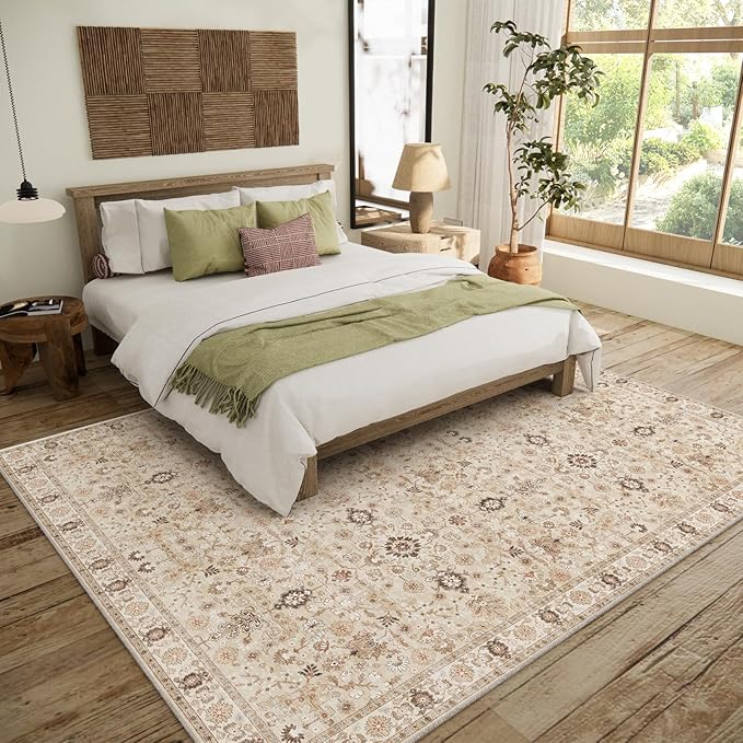 8x10 Washable Area Rugs Ultral Soft Non-Slip Stain Resistant Vintage Boho Large Carpet for High-Traffic Living Room & Dining Room