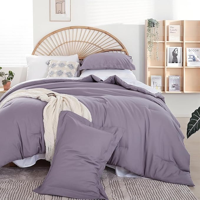 weigelia King Size Comforter Set Dusty Purple Bedding Comforter 7 Pieces Grayish Purple Comforter Set with Sheets Bed in a Bag King for Women and Men