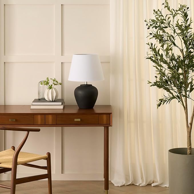 Nourison Home 20" Black Ceramic Pot Table Lamp for Bedroom, Living Room, Console, Entryway