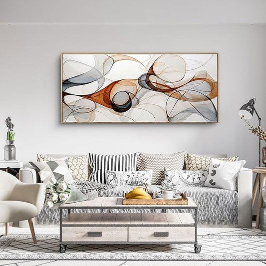 KLAKLA Modern Abstract Frame Wall for Living Room Gray and Brown Designs Colorful Curves and Translucent Medium Office Wall Decor Picture Artwork for walls - 70x31 Inches