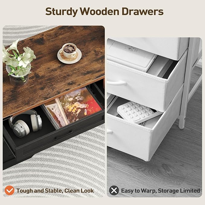 47" Farmhouse Coffee Table with Storage and 2 Drawers, Large Rustic Center Table with Sliding Barn Doors & Open Compartments, Wooden Coffee Table for Living Room, Black and Rustic Brown