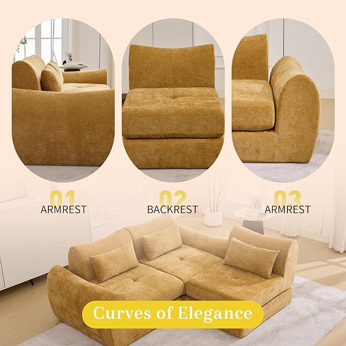 MAXMAXX 102" Modular Sectional Cloud Sofa,4-in-1 Folding Convertible Sofa Bed, Floor Boneless Couch, Modular Cushion Couch,Suitable for Living Room,Bedroom and Recreation Room (Yellow)