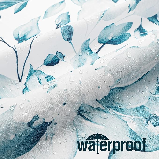 Gibelle Long Shower Curtain 72 x 78, Tall Spa Blue Floral Shower Curtain for Bathroom, Watercolor Plant Eucalyptus Leaves Fabric Shower Curtain Set with Hooks