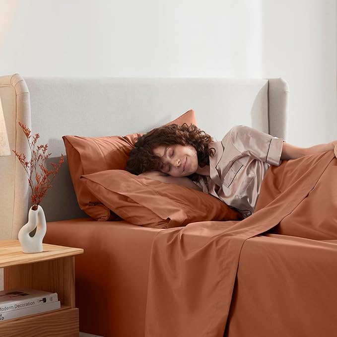 Nestl Bed Sheets Set - 4Pc California King, Microfiber, Ultra Soft, Breathable, Lightweight, Snug Fit, Rust