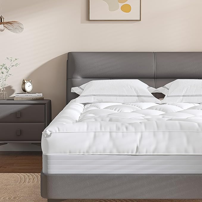 EnHomee Mattress Topper 3Inch Fluffy Extra Thick Soft King Mattress Topper with 1000GSM Overfilled, Relief Back Pain, Breathable & Skin-Friendly, 8-21 in Deep Elastic Pocket