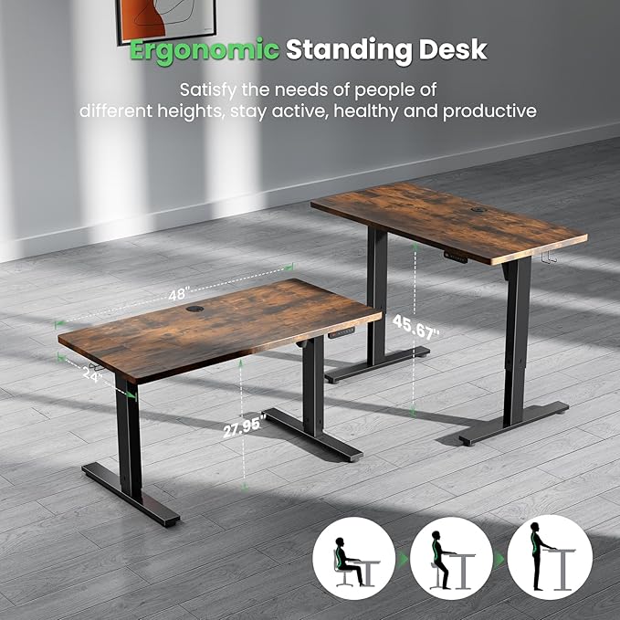 SIAGO Electric Standing Desk Adjustable - 63 x 24 Inch Sit Stand up Desk with Cable Management - 3 Memory Preset Adjustable Height Table
