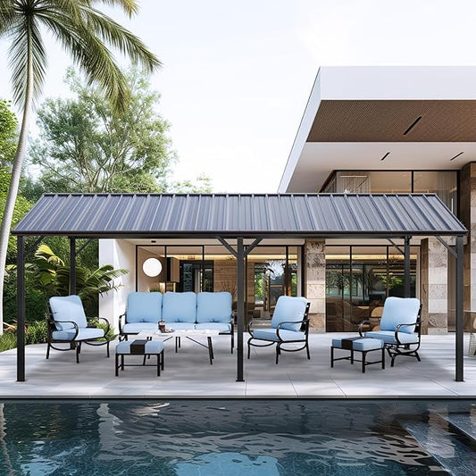 GREEN PARTY 10 x 20 ft Metal Carport Kits with Galvanized Steel Roof, Heavy Duty Metal Carport Canopy, Outdoor Car Tent Metal Garage Shelter for Car, SUV, Truck and Boats, Grey