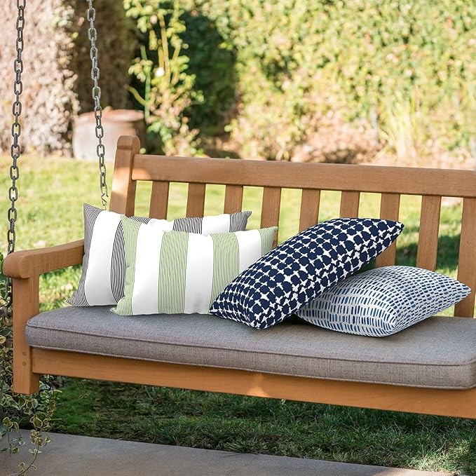 Outdoor/Indoor Lumbar Pillows, Water Repellent Cushion Pillows, 12x20 Inch, Outdoor Pillows with Inserts for Home Garden, Pack of 2, Pebble Blue