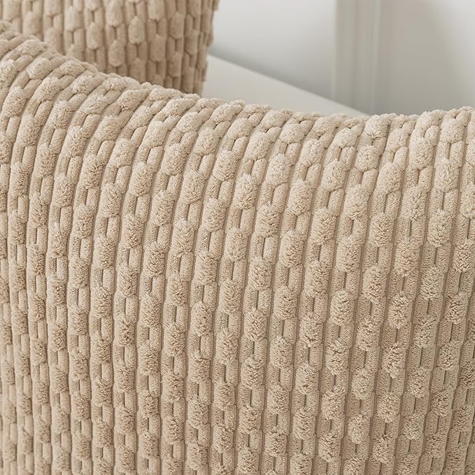 Kevin Textile Throw Pillow Covers Soft Corduroy Decorative Set of 2 Boho Striped Pillow Covers Pillowcases Farmhouse Home Decor for Couch Bed Sofa Living Room 12x20 Inch Beige