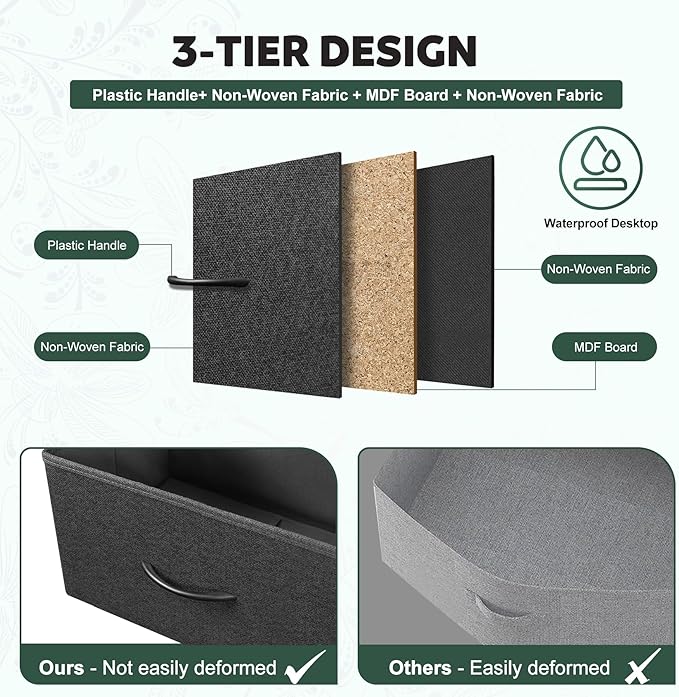 Dresser for Bedroom with 10 Drawers, Chest of Drawers, Storage Drawers Organizer Unit, Black Wide Fabric Dresser with Fabric Bins for Closet, Living Room, Entryway (Black and Charcoal Black)