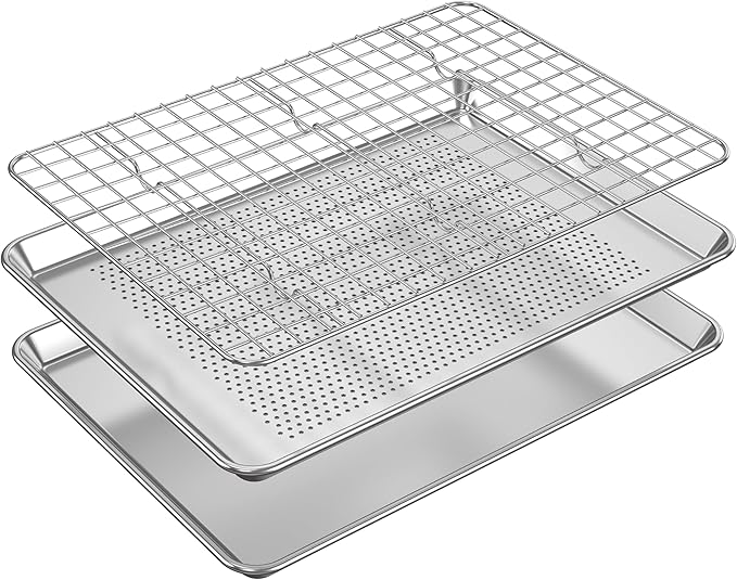 Baking Sheet with Rack Baker's Secret Pure Aluminum Non Toxic PTFE, PFAS, PFOA, BPA Free Baking Pans Set, 100% Recycled, 3pcs Bakeware Set Baking Pans Cookie Sheets 18"