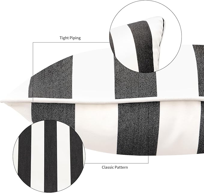 Decorative Patio Throw Pillows Pack of 2 Water Resistant Pillow Set of 2(18" x 12") Double Printed Rectangle Pillow for Outdoor Sofa&Chair,Black Stripes