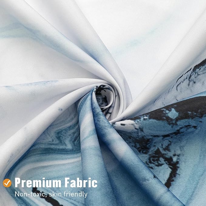 MitoVilla Blue Marble Small Stall Shower Curtain 36 x 72, Abstract Ombre Half Size Narrow Shower Curtain Set, 36 inch Modern Fabric Shower Curtains for Chic Luxury Bathroom Decor