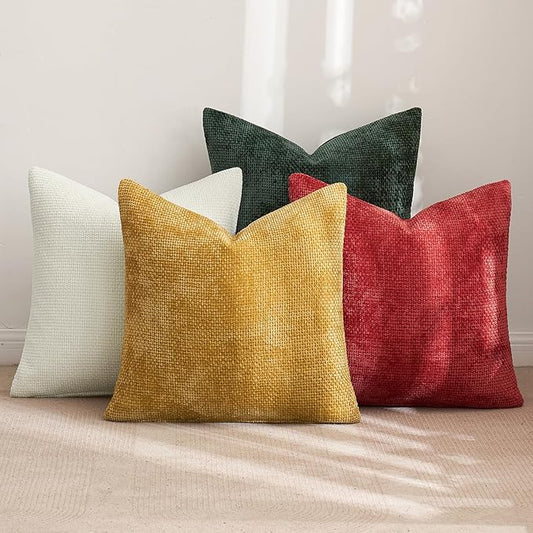 MIULEE Christmas Pack of 4 Couch Throw Pillow Covers 20x20 Inch Christmas Red/Green Soft Decorative Chenille Pillow Covers Farmhouse Accent Cushion Covers for Boho Home Decor Sofa Bedroom Living Room