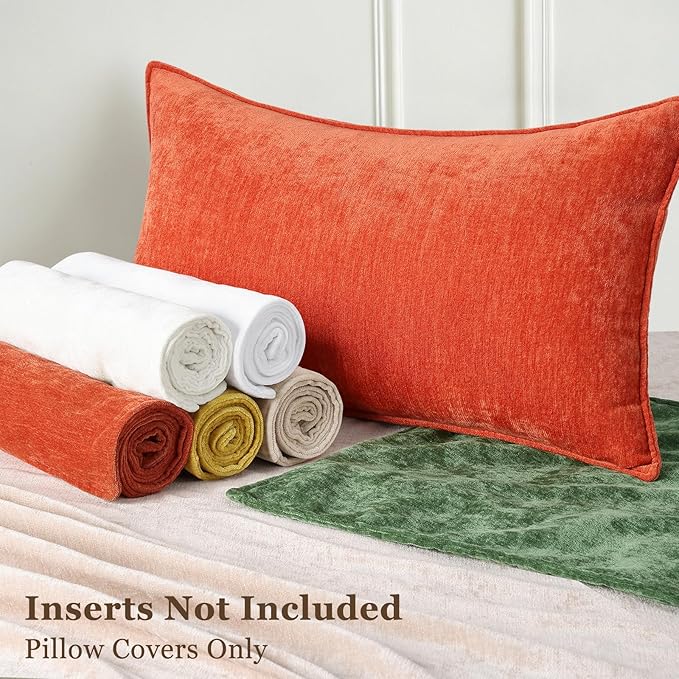 decorUhome Fall Couch Throw Pillow Covers 22x22 Set of 2, Decorative Soft Euro Neutral Chenille Pillow Covers with Elegant Design for Sofa Bed Living Room Home Decor, Rust