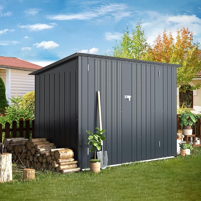 AECOJOY 7x3 Storage Shed, Lean to Bike Sheds & Outdoor Storage Clearance, 3x7 Storage Metal Garden Sheds, Small Metal Outdoor Storage Cabinet Weatherproof for Bikes in Dark Grey