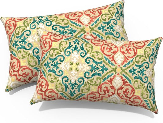 Pack of 2 Outdoor Lumbar Pillow Covers, All Weather Cushion Pillow Cases 12x20 Inch, Pillowcase for Patio Couch Decoration, Geometric Orange