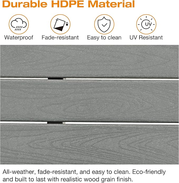 Patio Dining Set, All Weather HDPE Outdoor Dining Bench, Gray