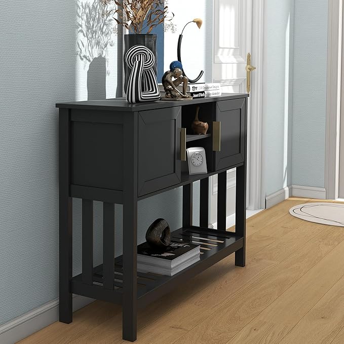 TaoHFE Console Table with Storage with Doors, Entryway Console Table with Doors, Modern Sofa Table for Hallway, Living Room, Dining Room, Console Table of Practical Type for Home, Black
