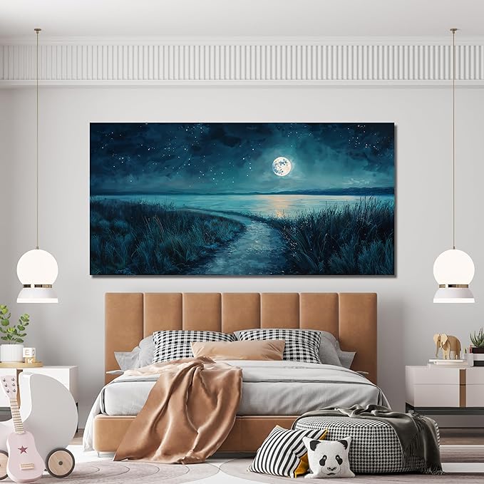 Canvas Wall Art Decor Modern Large Wall Decor For Living Room Blue Botanical Wall Art Blue Coastal Wall Art Artwork for Walls Large Canvas Prints Art Work For Home Office Wall Decor 29" X 58"