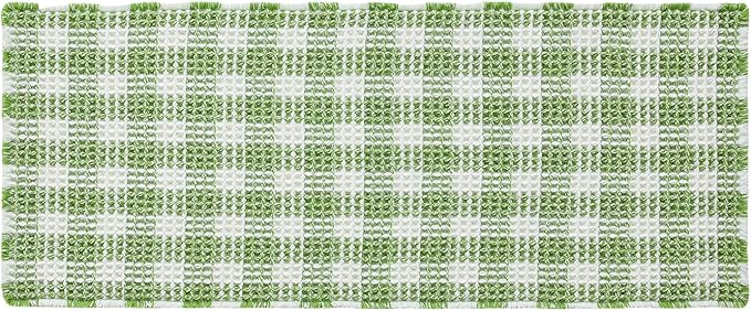 Waffle Runner Rug Bathroom, Long Boho Bathroom Rugs Non Slip Washable Absorbent Checkered Bathroom Mat Quick Dry Cute Bath Mat, 60"x24" Green and White