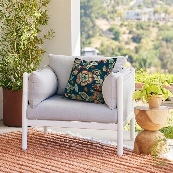 Outdoor Throw Pillows with Inners, All Weather Patio Pillows Set of 2, Square Pillows Decorative for Home Garden Furniture, 20x20 Inch, Peacock Blue