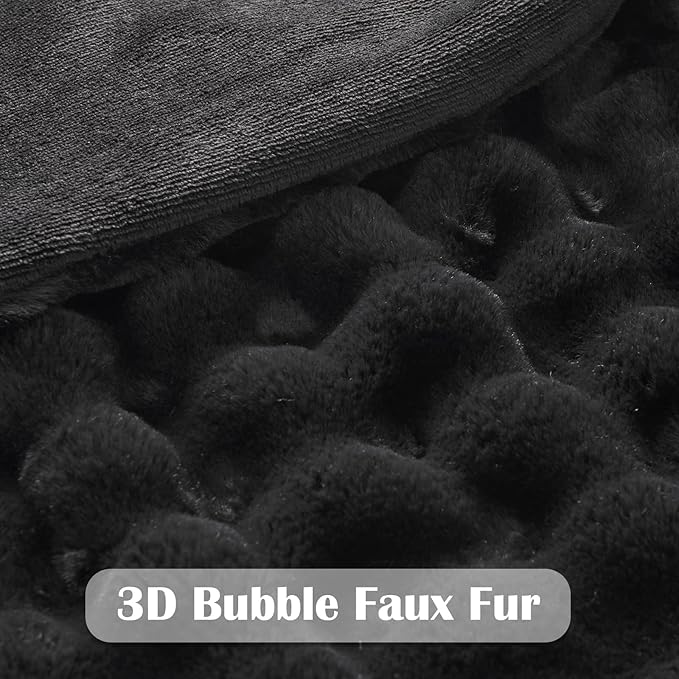 NEWCOSPLAY Faux Fur Twin Blanket Black Bubble Blanket Thick Warm Soft for Couch Sofa Bed 550GSM (Black, Twin(60"x80"))