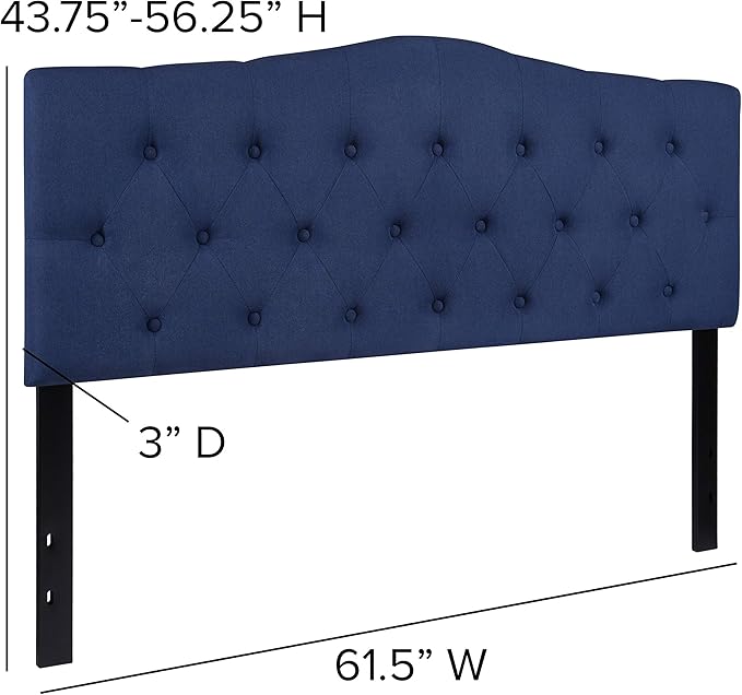 EMMA + OLIVER Tufted Upholstered Queen Size Headboard in Navy Fabric