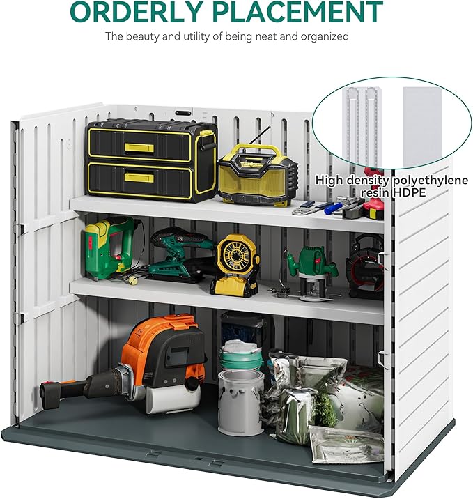 YITAHOME Resin Storage Shed Shelves for 35 Cuft Horizontal Storage Sheds, 47 in x 12.6 in Waterproof Rack with 8 Screws for 4x2.5 Ft Horizontal Garden Storage Accessories, Easy Assembly, 2PCS, Gray